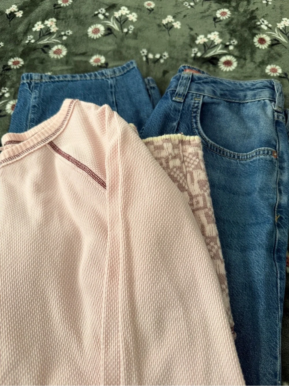Free People Reversible Pale Pink Long Sleeve Thermal Top with Patterned Cuffs